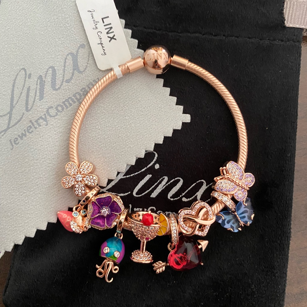 Linx Rose Gold Snake Chain Bracelet With Rose Gold Charms 249$